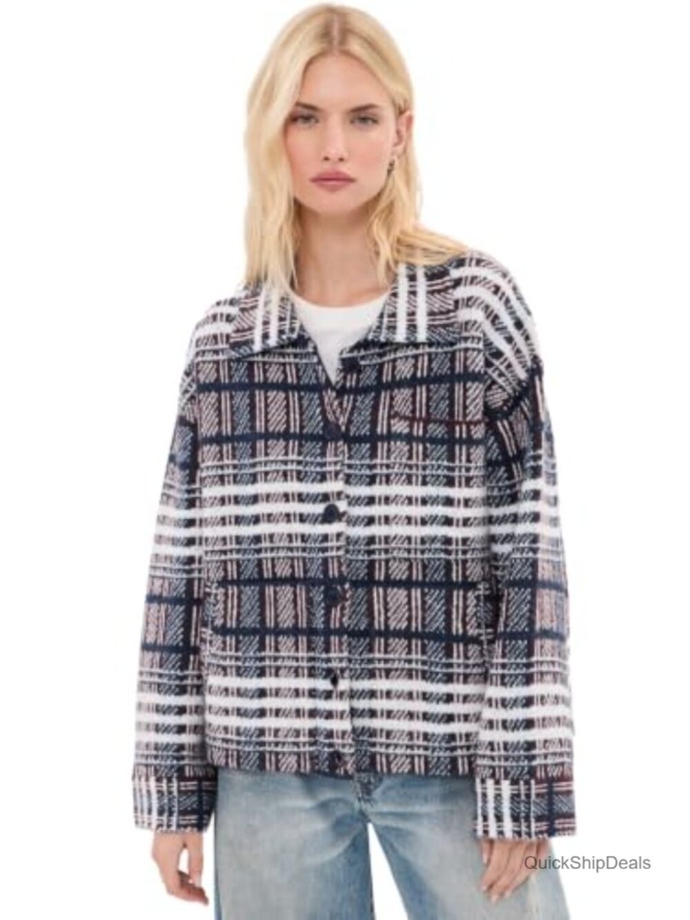 Oversized Plaid Shacket with Kangaroo Pocket and Button Front